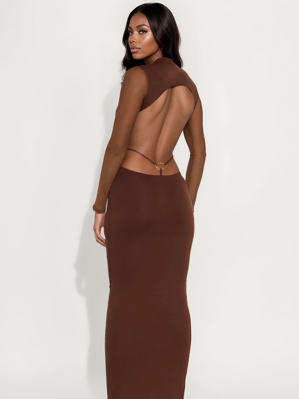 Fashion Nova Backless Brown Maxi Dress - Women